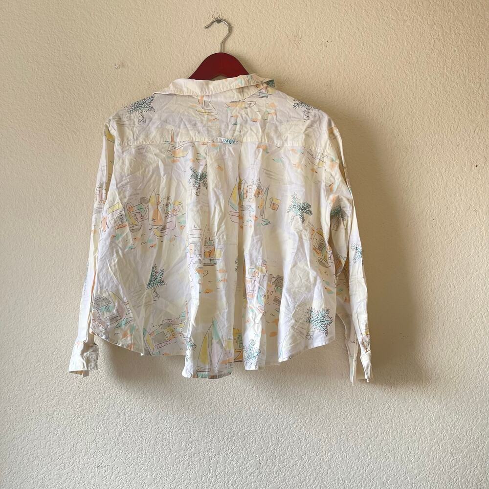 Vintage 70s sea landscape‎ print cropped button up with flowy back size small - Picture 3 of 7